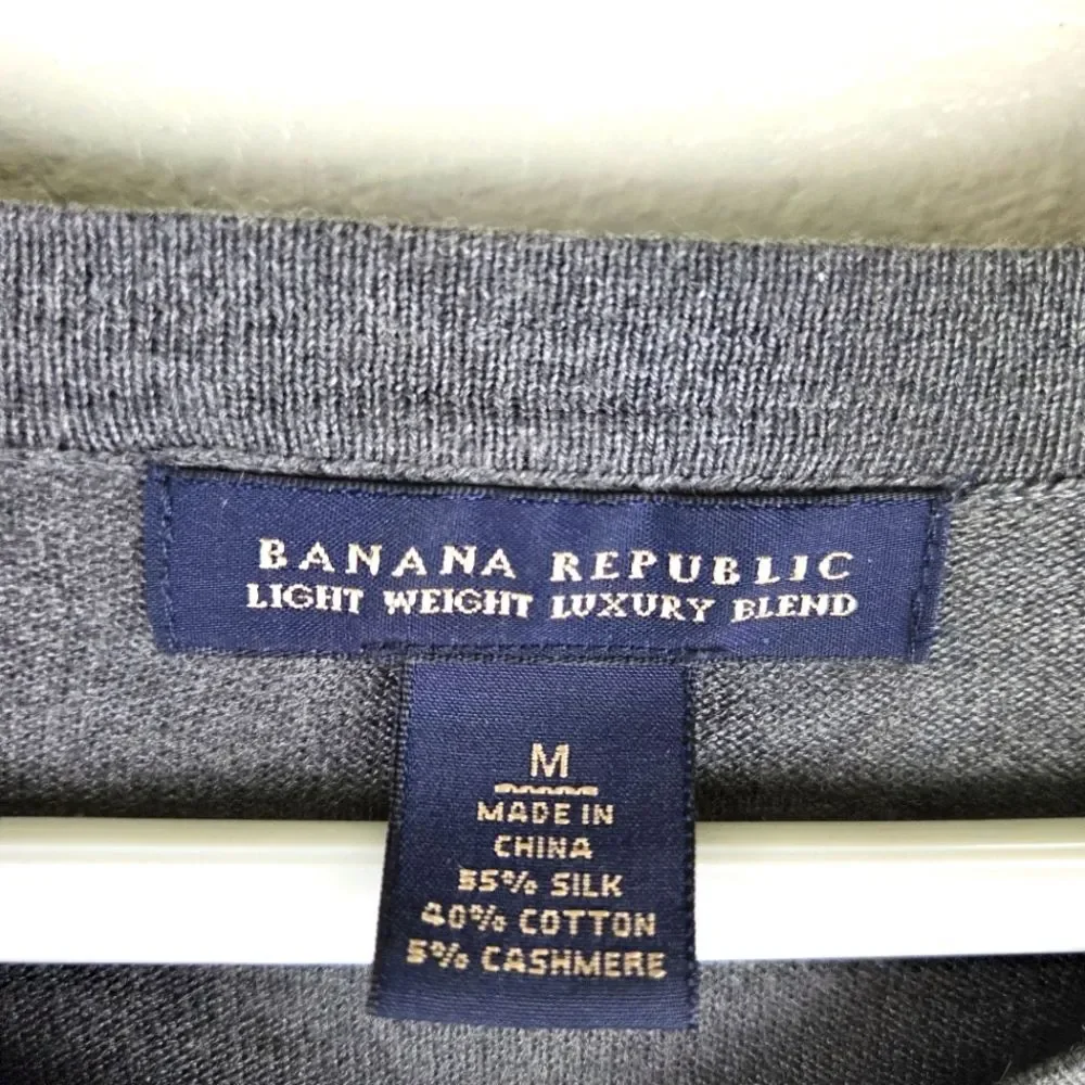 Men's Banana Republic Gray and Purple Argyle Silk Cashmere Blend Sweater SZ Med